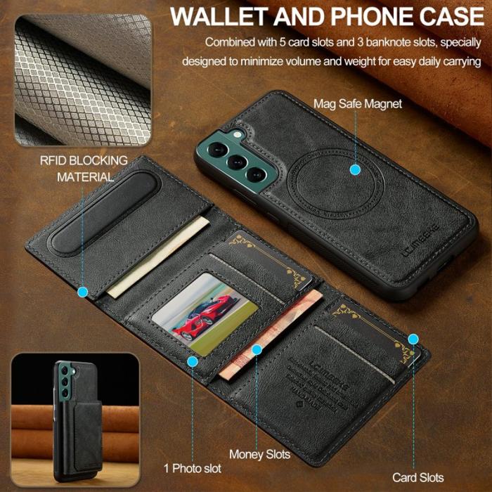 LC.imeeke - LC.IMEEKE L5 för Samsung Galaxy S22+ Fodral Äkta läder - Svart