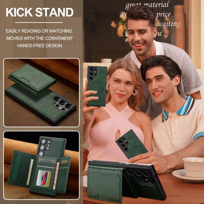 LC.imeeke - LC.IMEEKE L5 för Samsung Galaxy S22 Ultra 5G Fodral Äkta läder - Grön