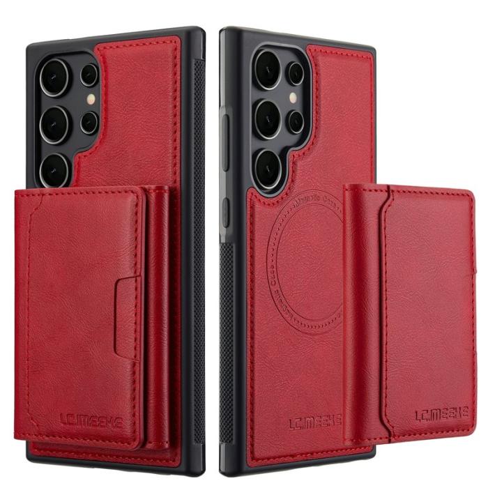 LC.imeeke - LC.IMEEKE L5 för Samsung Galaxy S22 Ultra 5G Fodral Äkta läder - Röd