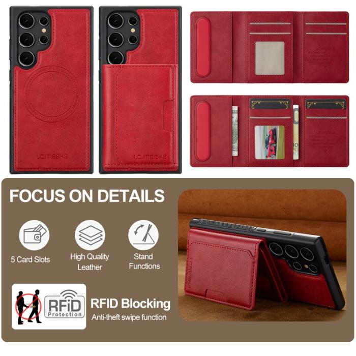 LC.imeeke - LC.IMEEKE L5 för Samsung Galaxy S22 Ultra 5G Fodral Äkta läder - Röd