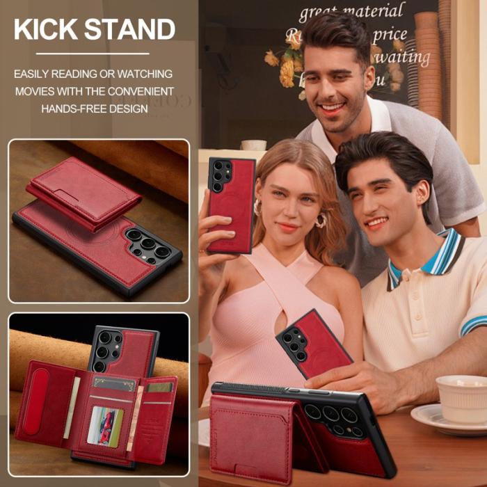 LC.imeeke - LC.IMEEKE L5 för Samsung Galaxy S22 Ultra 5G Fodral Äkta läder - Röd