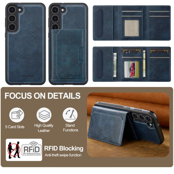 LC.imeeke - LC.IMEEKE L5 för Samsung Galaxy S23+ Fodral Äkta läder - Blå