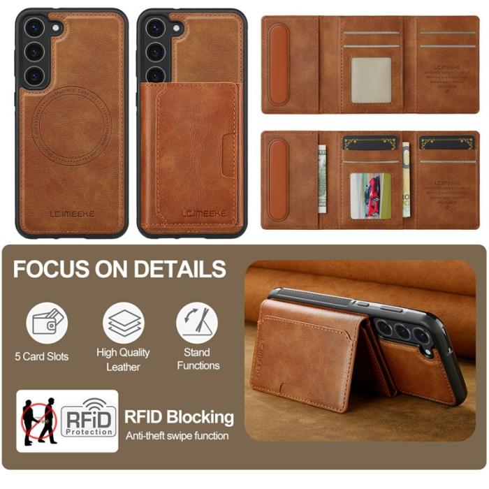 LC.imeeke - LC.IMEEKE L5 för Samsung Galaxy S23 Fodral Äkta läder - Brun