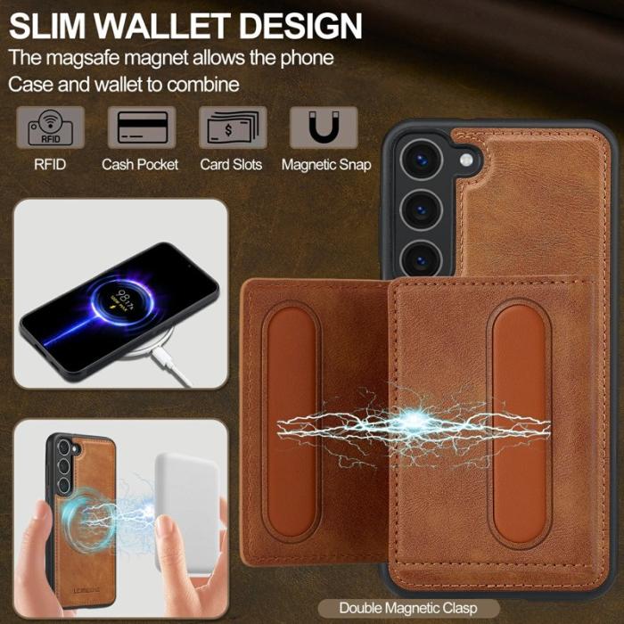 LC.imeeke - LC.IMEEKE L5 för Samsung Galaxy S23 Fodral Äkta läder - Brun