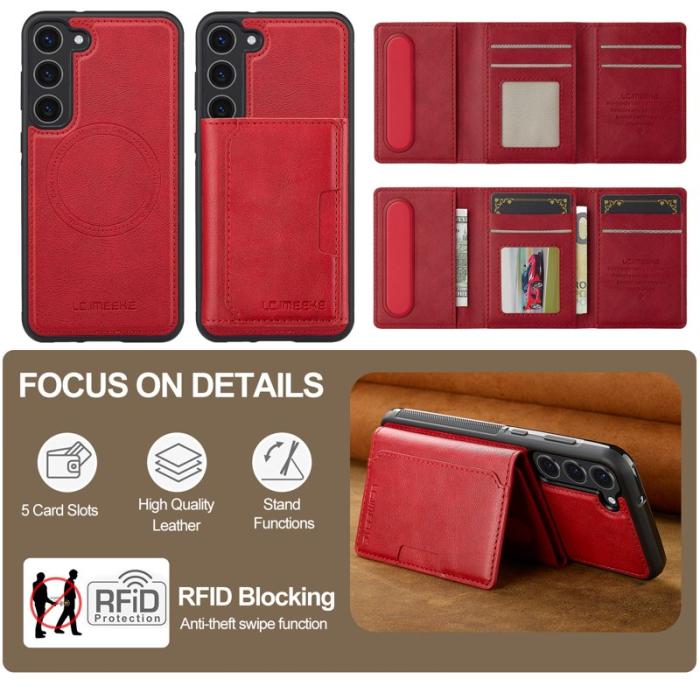 LC.imeeke - LC.IMEEKE L5 för Samsung Galaxy S23+ Fodral Äkta läder - Röd
