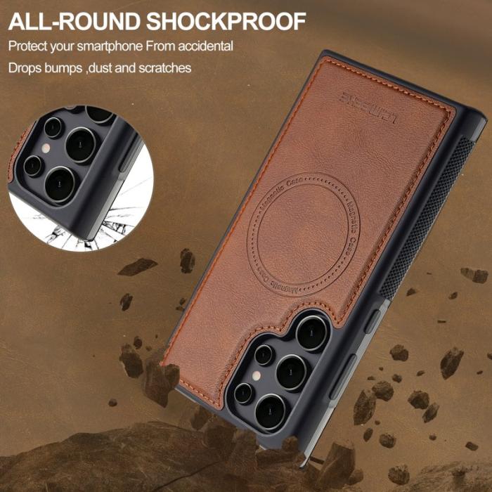 LC.imeeke - LC.IMEEKE L5 för Samsung Galaxy S24 Ultra Fodral Äkta läder - Brun