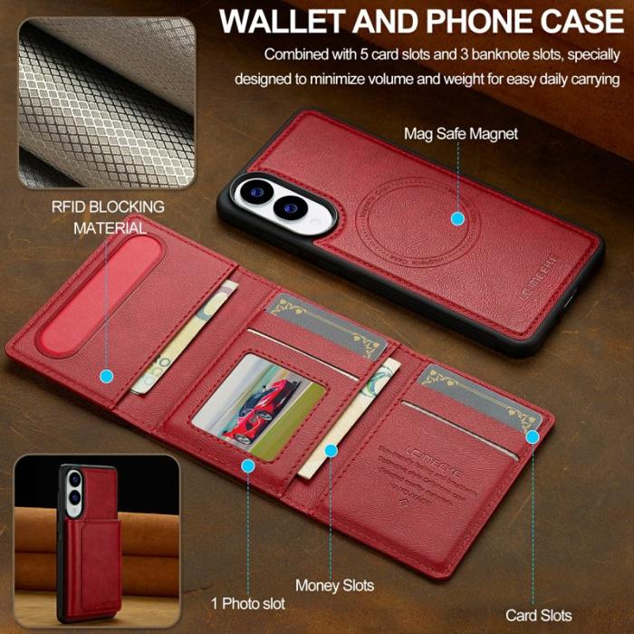 LC.imeeke - LC.IMEEKE L5 för Samsung Galaxy S25 Edge Fodral KonstLäder - Röd