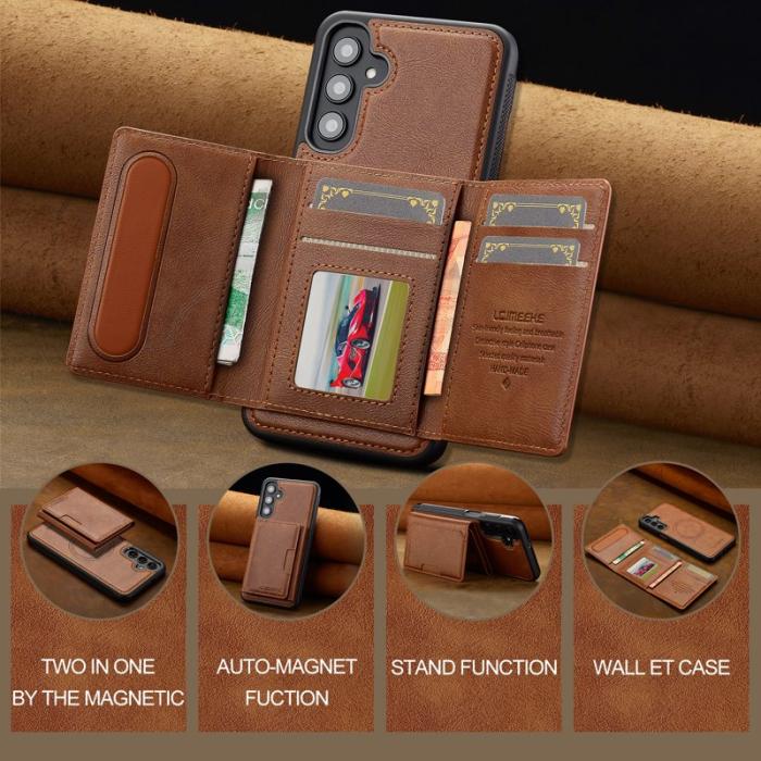 LC.imeeke - LC.IMEEKE L5 för Samsung Galaxy S25 Fodral Äkta läder - Brun