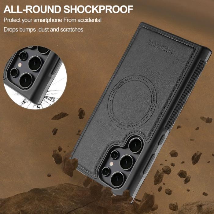 LC.imeeke - LC.IMEEKE L5 för Samsung Galaxy S25 Ultra Fodral Äkta läder - Svart