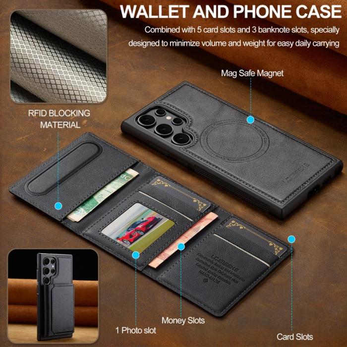 LC.imeeke - LC.IMEEKE L5 för Samsung Galaxy S25 Ultra Fodral Äkta läder - Svart