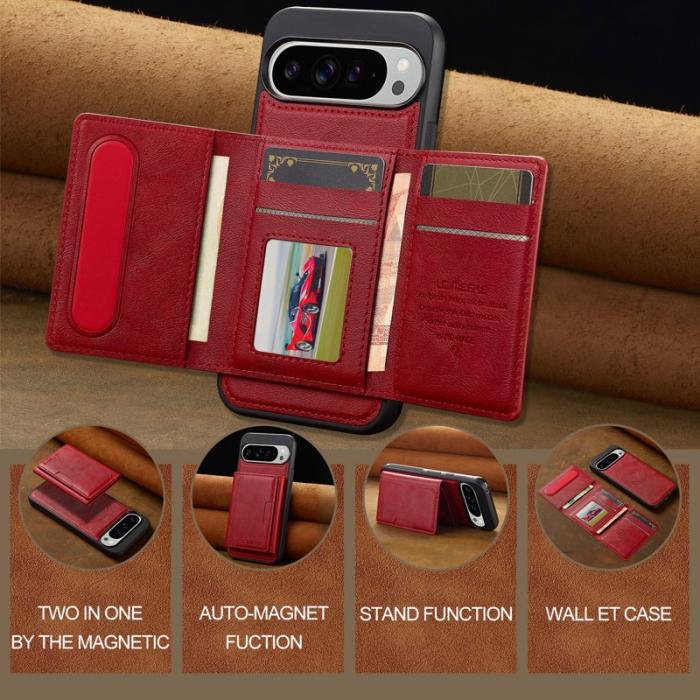 LC.imeeke - LC.IMEEKE L5 Fodral för Google Pixel 10 Pro - Äkta läder - Röd