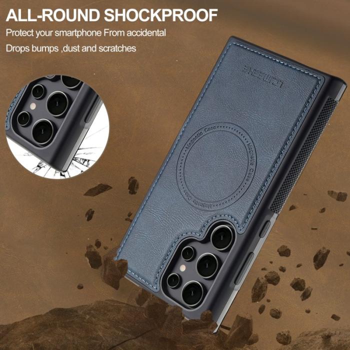 LC.imeeke - LC.IMEEKE L5 Fodral för Samsung Galaxy S22 Ultra 5G - Äkta läder - Blå