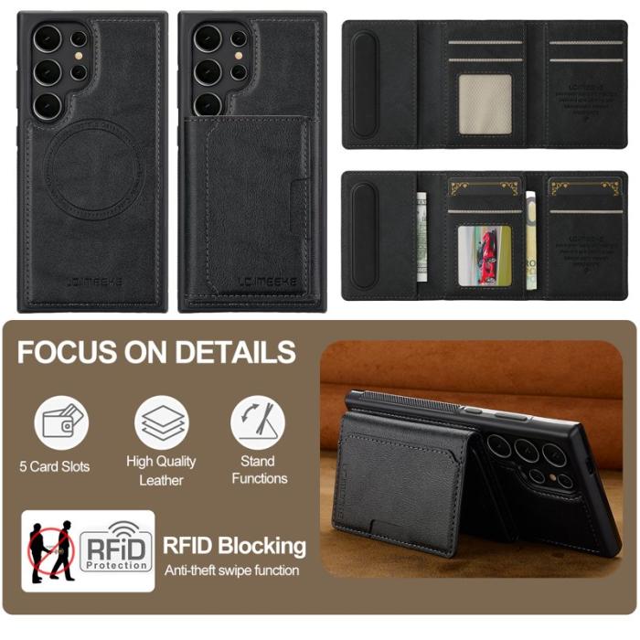 LC.imeeke - LC.IMEEKE L5 Fodral för Samsung Galaxy S22 Ultra 5G - Äkta läder - Svart