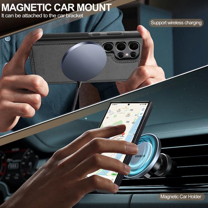 LC.imeeke - LC.IMEEKE L5 Fodral för Samsung Galaxy S22 Ultra 5G - Äkta läder - Svart