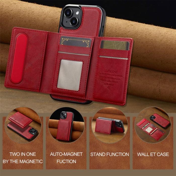 LC.imeeke - LC.IMEEKE L5 iPhone 13 Fodral Äkta läder - Röd