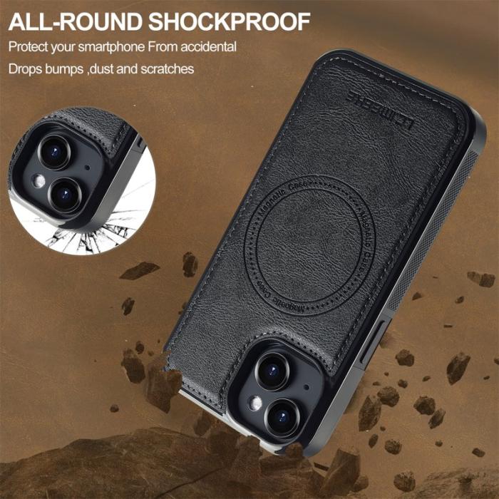 LC.imeeke - LC.IMEEKE L5 iPhone 13 Fodral Äkta läder - Svart