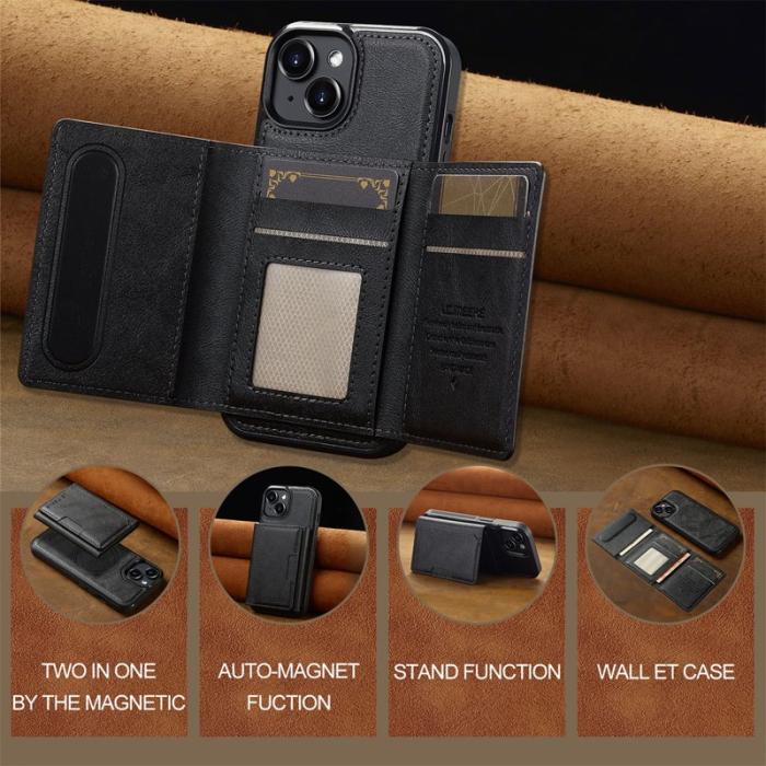 LC.imeeke - LC.IMEEKE L5 iPhone 13 Fodral Äkta läder - Svart