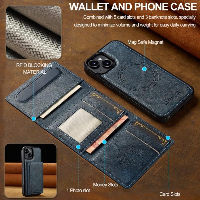 LC.imeeke - LC.IMEEKE L5 iPhone 14 Fodral Äkta läder - Blå