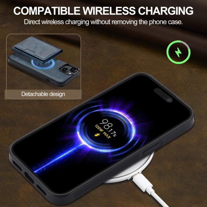 LC.imeeke - LC.IMEEKE L5 iPhone 14 Fodral Äkta läder - Blå