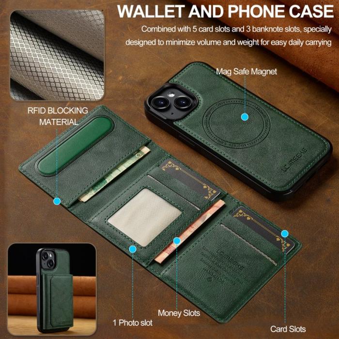 LC.imeeke - LC.IMEEKE L5 iPhone 14 Fodral Äkta läder - Grön