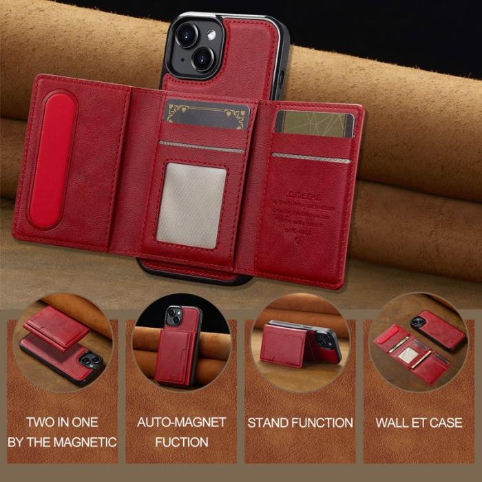 LC.imeeke - LC.IMEEKE L5 iPhone 14 Fodral Äkta läder - Röd