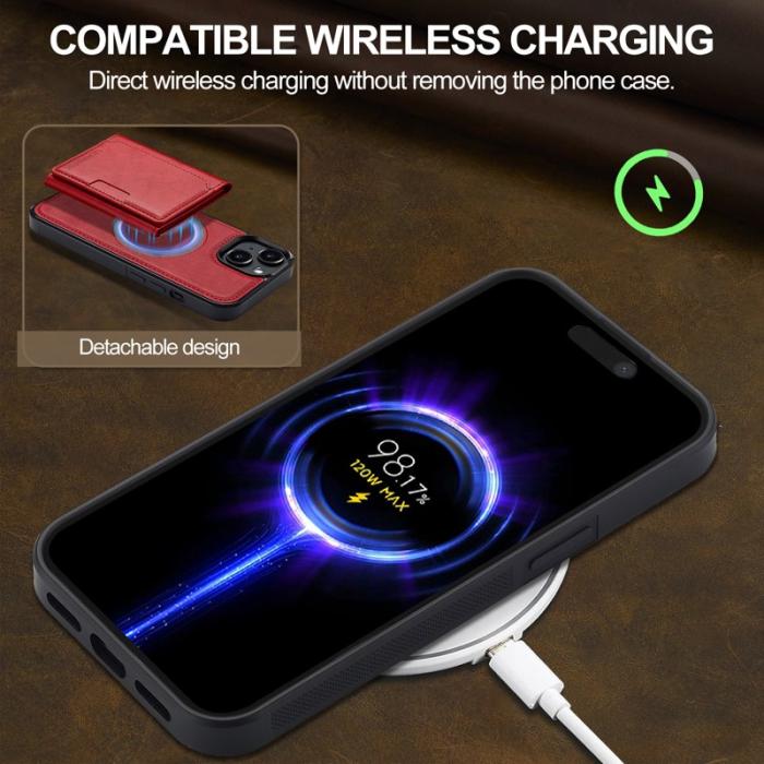 LC.imeeke - LC.IMEEKE L5 iPhone 14 Fodral Äkta läder - Röd