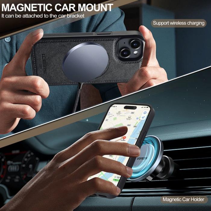 LC.imeeke - LC.IMEEKE L5 iPhone 14 Fodral Äkta läder - Svart