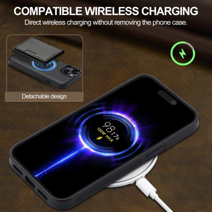 LC.imeeke - LC.IMEEKE L5 iPhone 14 Fodral Äkta läder - Svart