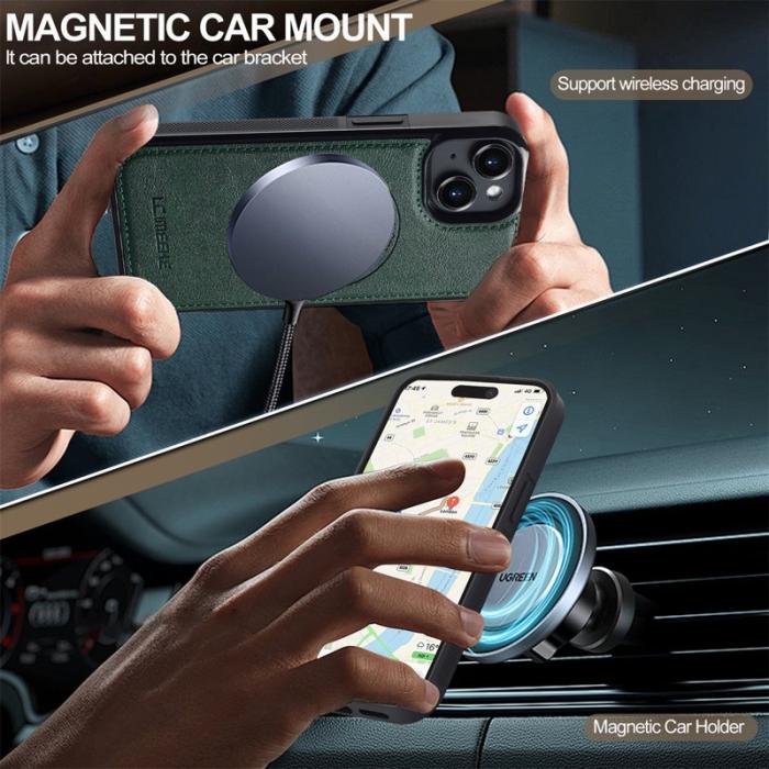 LC.imeeke - LC.IMEEKE L5 iPhone 14 Plus Fodral Äkta läder - Grön