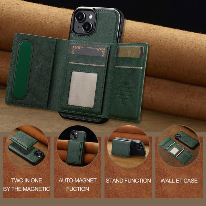 LC.imeeke - LC.IMEEKE L5 iPhone 14 Plus Fodral Äkta läder - Grön