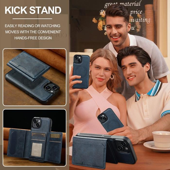 LC.imeeke - LC.IMEEKE L5 iPhone 15 Fodral Äkta läder - Blå