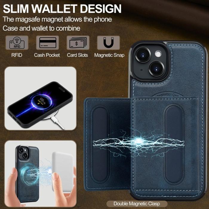 LC.imeeke - LC.IMEEKE L5 iPhone 15 Fodral Äkta läder - Blå