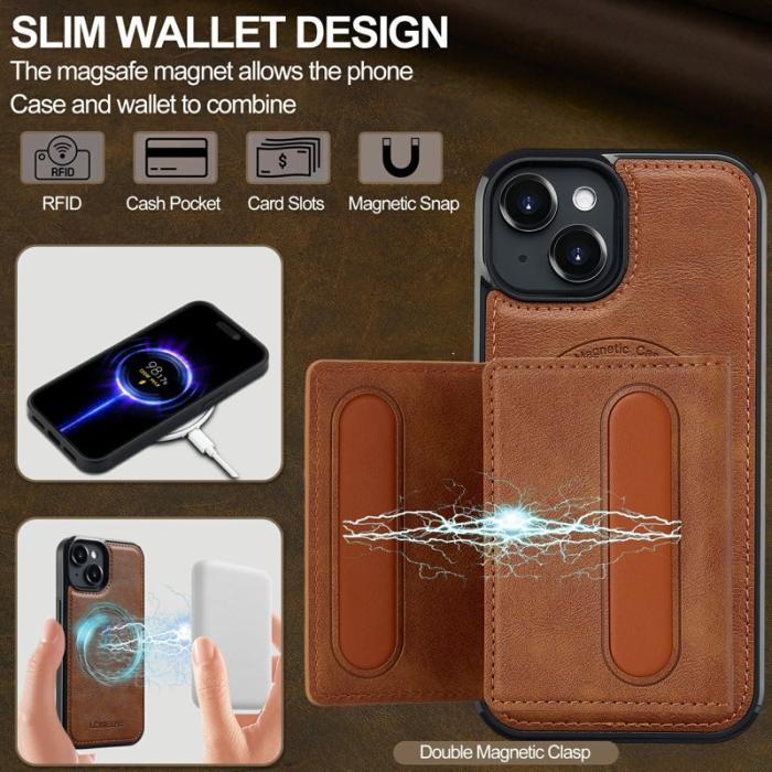 LC.imeeke - LC.IMEEKE L5 iPhone 15 Fodral Äkta läder - Brun