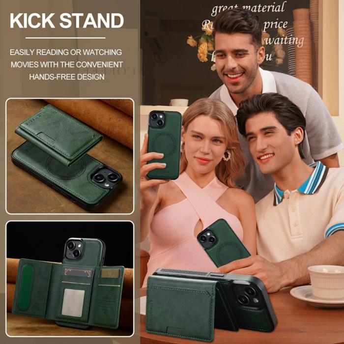 LC.imeeke - LC.IMEEKE L5 iPhone 15 Fodral Äkta läder - Grön