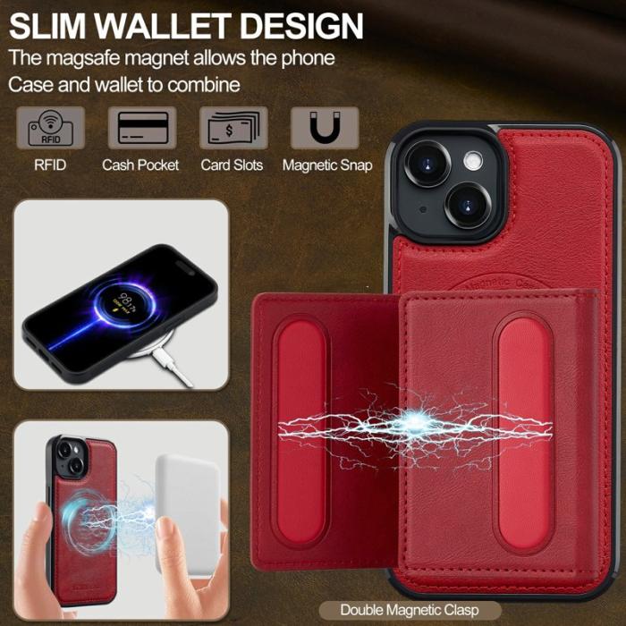 LC.imeeke - LC.IMEEKE L5 iPhone 15 Fodral Äkta läder - Röd