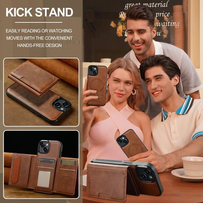 LC.imeeke - LC.IMEEKE L5 iPhone 15 Plus Fodral Äkta läder - Brun