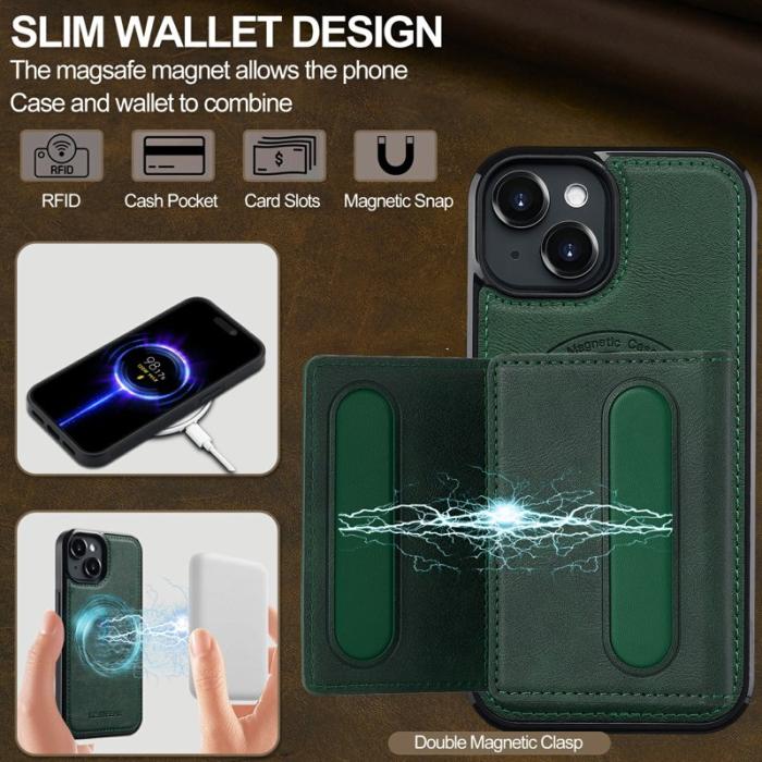 LC.imeeke - LC.IMEEKE L5 iPhone 15 Plus Fodral Äkta läder - Grön