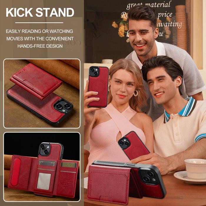 LC.imeeke - LC.IMEEKE L5 iPhone 15 Plus Fodral Äkta läder - Röd