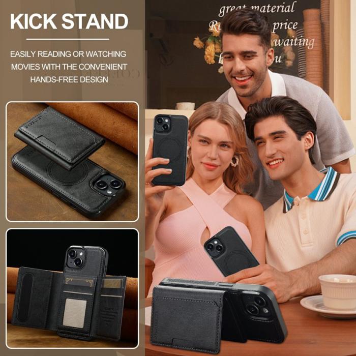 LC.imeeke - LC.IMEEKE L5 iPhone 15 Plus Fodral Äkta läder - Svart