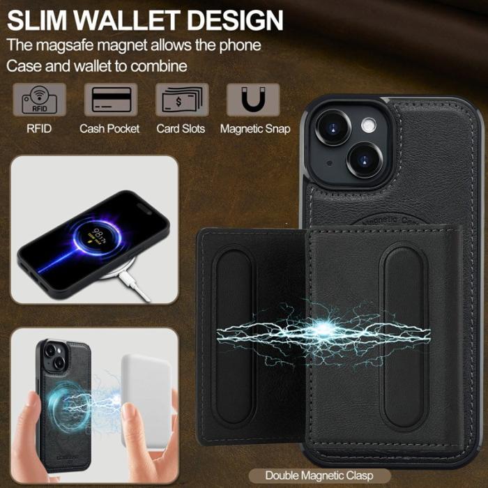 LC.imeeke - LC.IMEEKE L5 iPhone 15 Plus Fodral Äkta läder - Svart