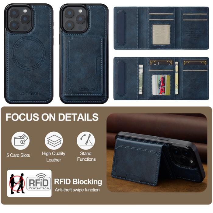 LC.imeeke - LC.IMEEKE L5 iPhone 15 Pro Fodral Äkta läder - Blå