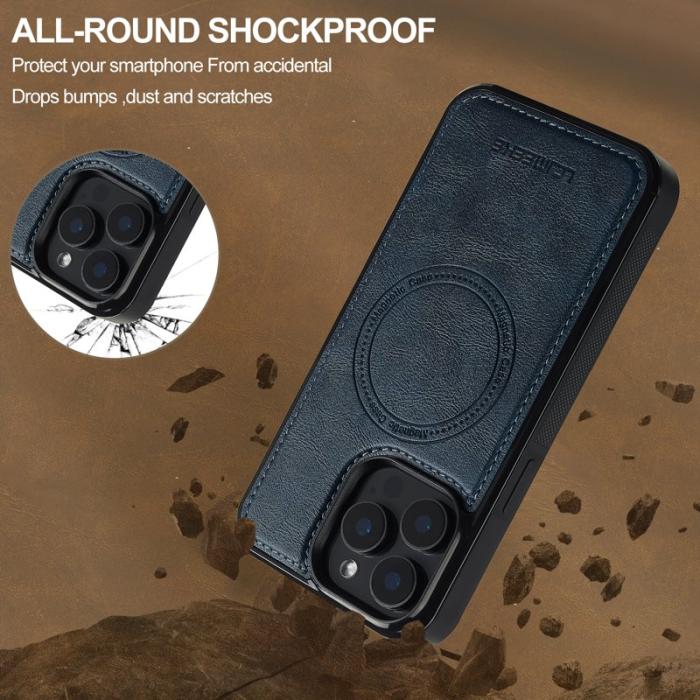 LC.imeeke - LC.IMEEKE L5 iPhone 15 Pro Fodral Äkta läder - Blå