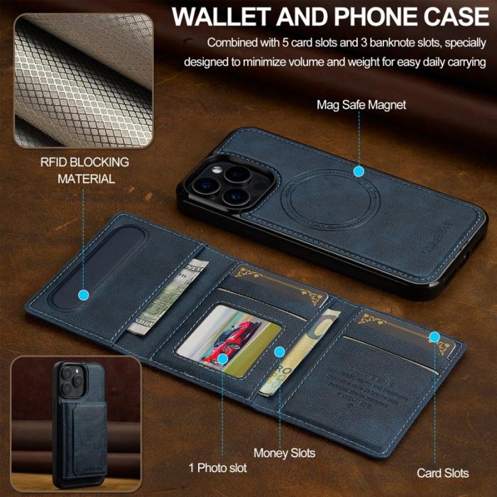 LC.imeeke - LC.IMEEKE L5 iPhone 15 Pro Fodral Äkta läder - Blå