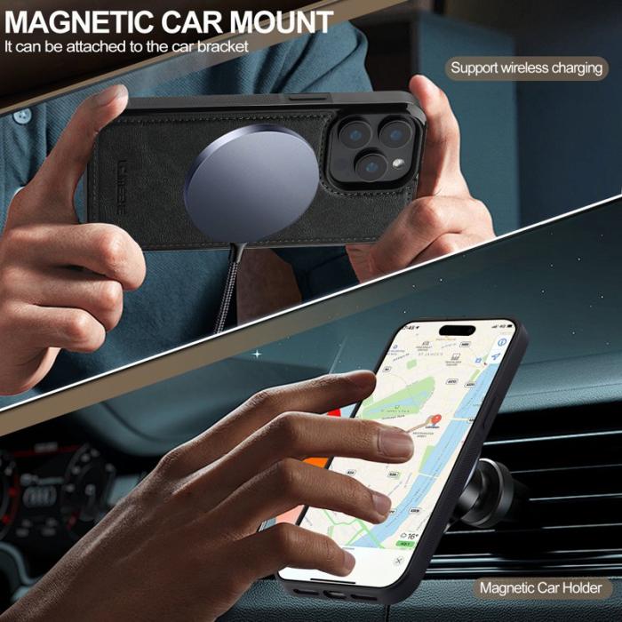 LC.imeeke - LC.IMEEKE L5 iPhone 15 Pro Fodral Äkta läder - Svart