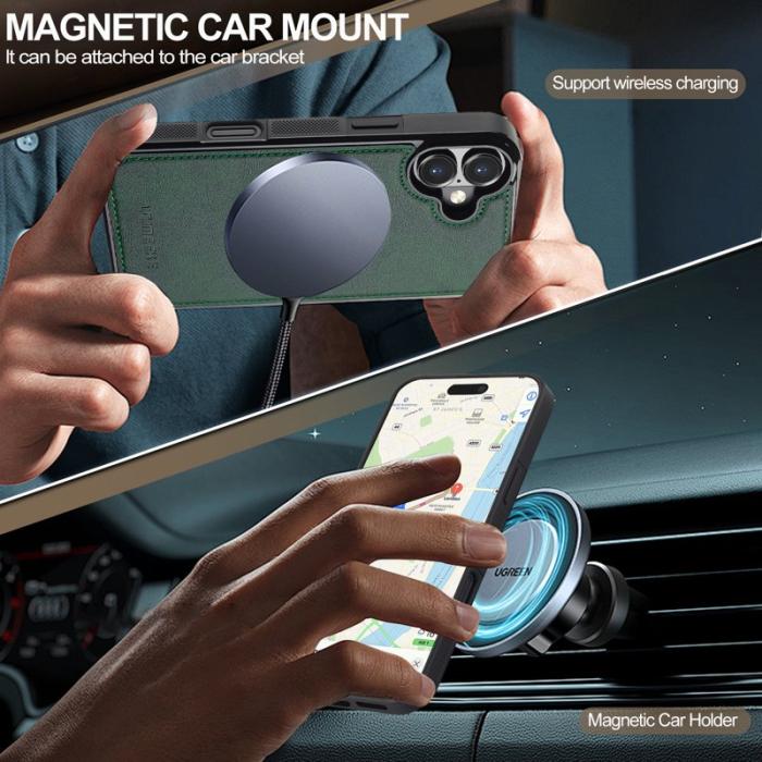 LC.imeeke - LC.IMEEKE L5 iPhone 16 Fodral Äkta läder - Grön