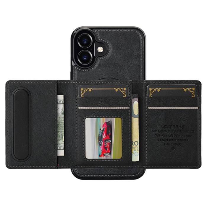 LC.imeeke - LC.IMEEKE L5 iPhone 16 Fodral Äkta läder - Svart