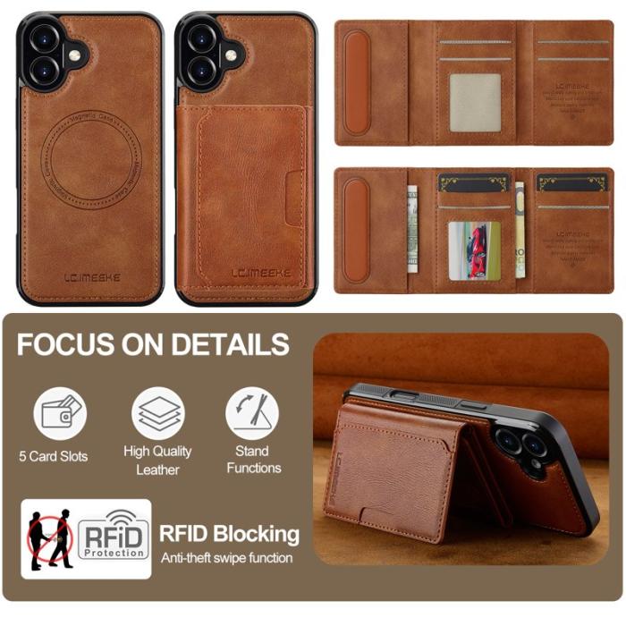 LC.imeeke - LC.IMEEKE L5 iPhone 16 Plus Fodral Äkta läder - Brun