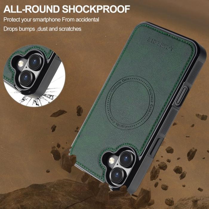 LC.imeeke - LC.IMEEKE L5 iPhone 16 Plus Fodral Äkta läder - Grön