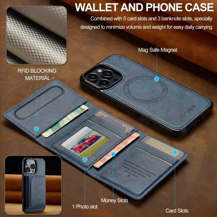 LC.imeeke - LC.IMEEKE L5 iPhone 16 Pro Fodral Äkta läder - Blå