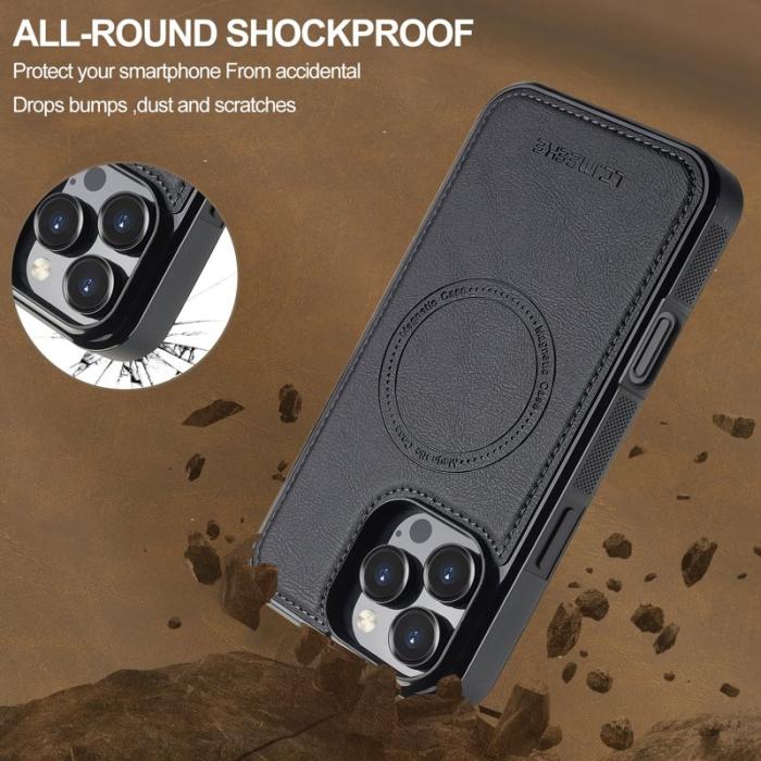 LC.imeeke - LC.IMEEKE L5 iPhone 16 Pro Fodral Äkta läder - Svart